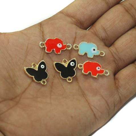 5 Pcs Evil Eye Butterfly and Elephant Connectors Charms Assorted Color