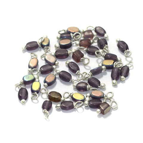 240 Pcs, 5mm Glass Loreal Beads Purple Silver Plated