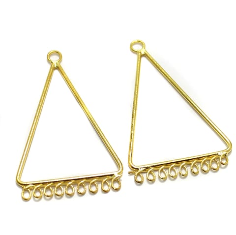 2 Pairs Brass Earrings Components Triangle Golden 1.75 Inch