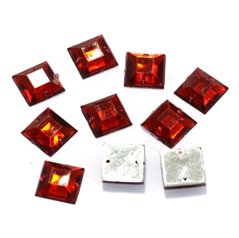 100 Pcs Acrylic Square Beads Red 12mm