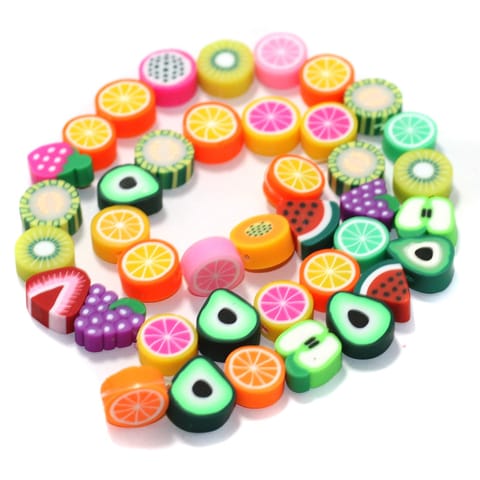 Mix Fruits Multicolor Polymer Clay Fimo Beads 1 String, 10x4mm