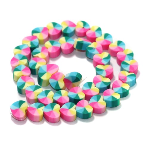 Heart Multicolor Polymer Clay Fimo Beads 1 String, 10x4mm