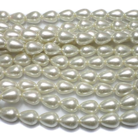 40 Pcs,10x7mm Glass Pearl Drop Beads Off White