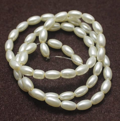 55+ Glass Pearl Oval Beads Off White 6x4 mm