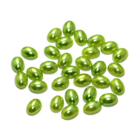 100 Gms 8mm Green Oval Acrylic Colored Pearl Cabochons Stone
