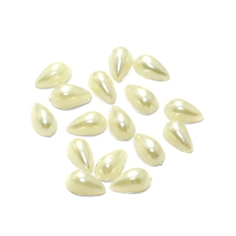 100 Gms Acrylic Pearl Cabochons Stone Off White Drop 10mm