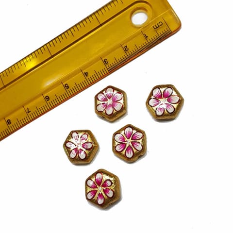 5pcs, 13x15mm Golden Handpainted Beads For Rakhi, Jewellery Making etc