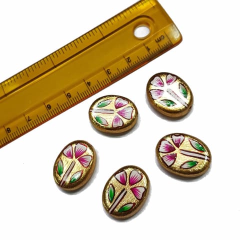 5pcs, 15x20mm Golden Handpainted Beads For Rakhi, Jewellery Making etc