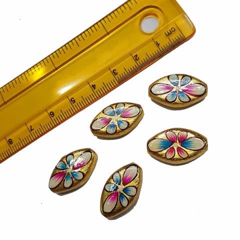 5pcs, 12x20mm Golden Handpainted Beads For Rakhi, Jewellery Making etc