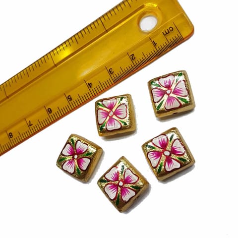 5pcs, 15mm Golden Handpainted Beads For Rakhi, Jewellery Making etc