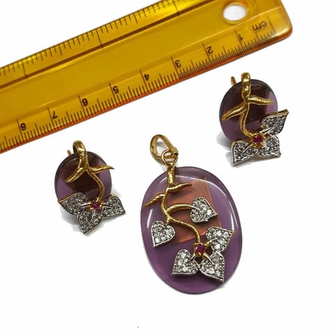 1 pc, AD Stone Pendant- 2 inches, Earrings- 1 inch