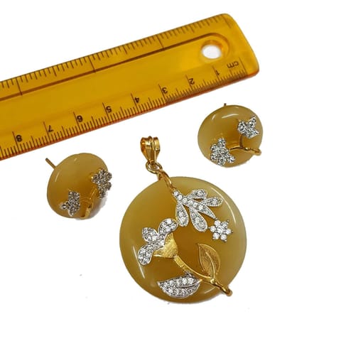 1 pc, AD Stone Pendant- 2 inches, Earrings- 0.75 inches