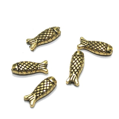 10 Pcs15x5mm German Silver Fish Beads Golden