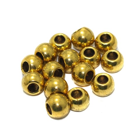 50 Pcs Golden Brass Balls Beads 9x6mm
