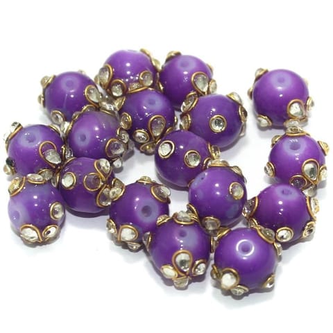 Glass Kundan Beads Round 12mm Purple