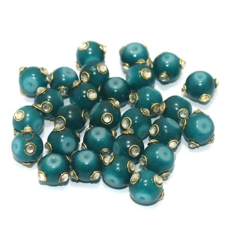 Glass Kundan Beads Round 10mm Teal