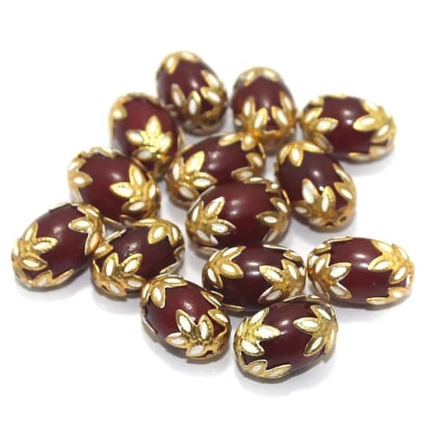 Meenakari Oval Beads 15x10mm Red