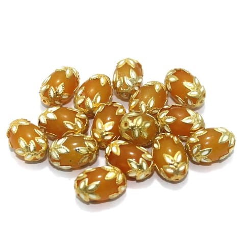 Meenakari Oval Beads 15x10mm Yellow