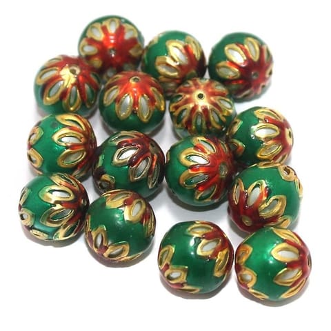 Meenakari Round Beads 12mm Green