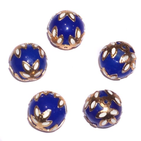 50 Meenakari Glass Round Beads Blue 12 mm