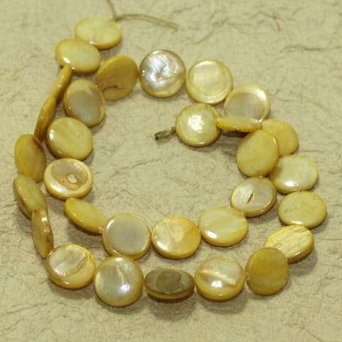 12mm Disc Shell Beads Yellow 1 String