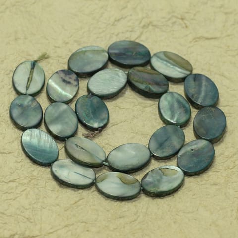 19x13mm Flat Oval Shell Beads Grey 1 String