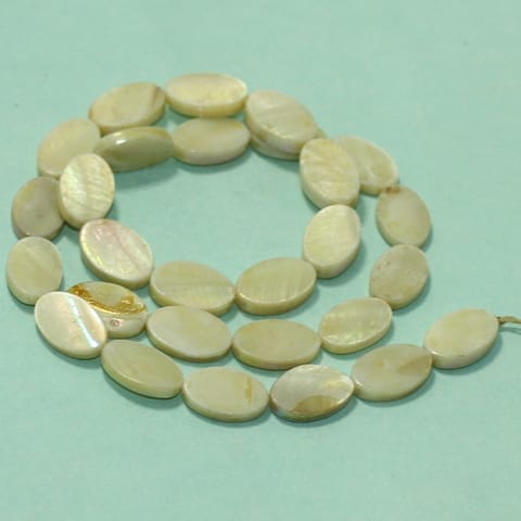 14x9mm Flat Oval Shell Beads Off White 1 String