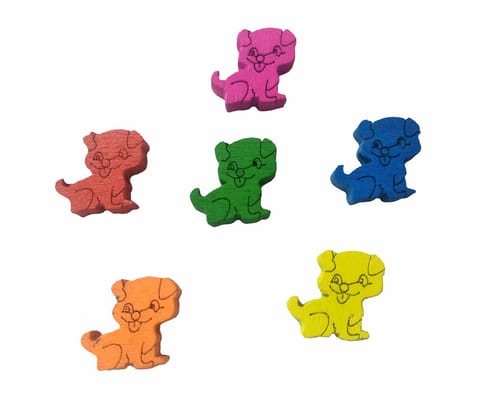 Puppy Dog Shape Wooden Beads for Earring, Necklace, Decorations, Scrap Booking, DIY Art and Craft (Multicolor, 1.8cm x 1.8cm) - (Pack of 50 GMS/Approx. 100 Pieces)