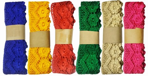 GPO Lace/Polyester Yarn/Crochet Lace (Pack of 6 Colors x 2 Meters Each)