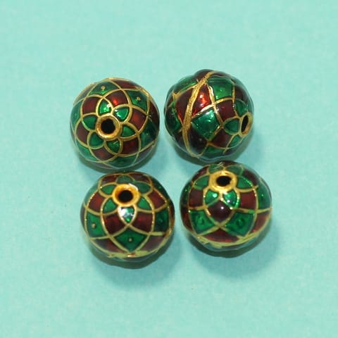4 Pcs, 12mm Meenakari Round Beads
