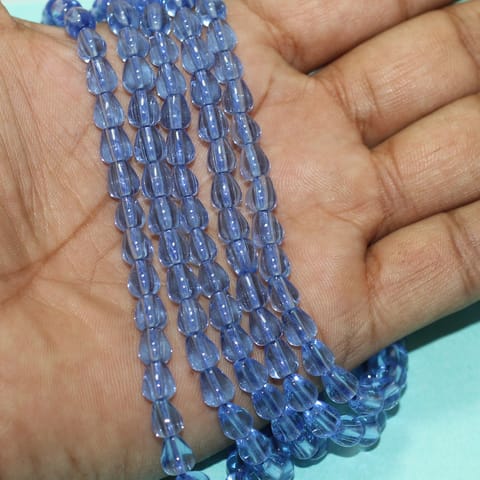 5 Strings 7x6mm Plain Drop Glass Beads Sky Blue