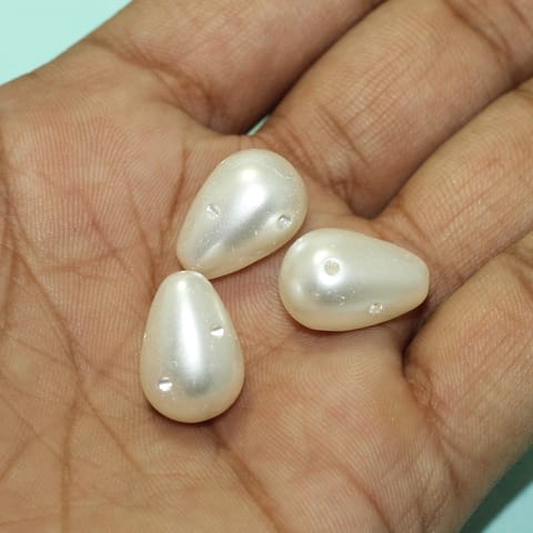 50 Pcs,17x12mm White One Side Hole Drop Acrylic Pearl Beads