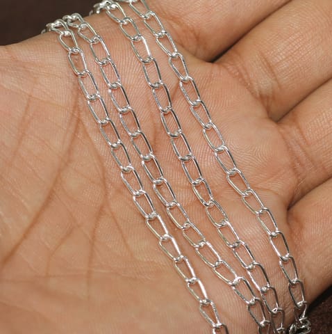 5 Mtrs, 7x3mm Silver Plated Metal Chain