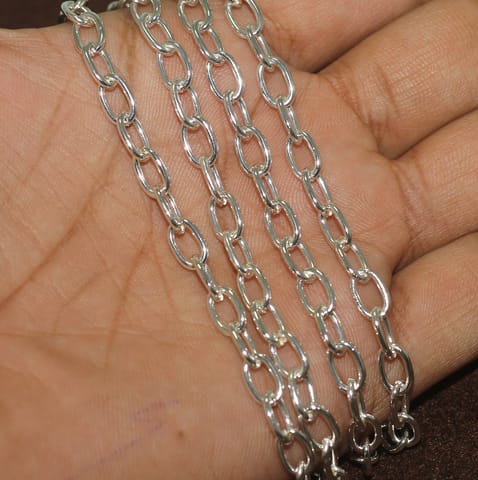 5 Mtrs, 9x5mm Silver Plated Metal Chain