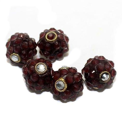 5 Glass Meenakari Round Beads Garnet 15