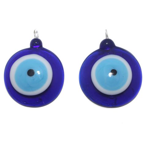 2 Glass Evil Eye Pendant Blue 36mm
