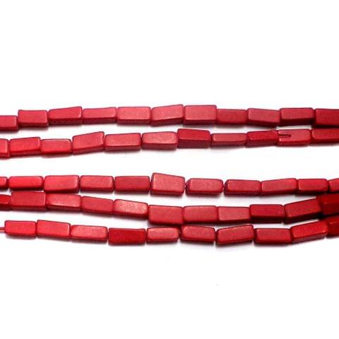 1 Strings Semiprecious Rectangle Beads Red 6x4 mm