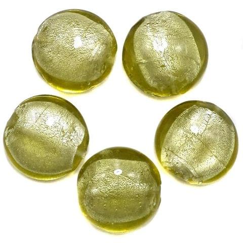 35+ Silver Foil Dome Beads Olive Green 20 mm