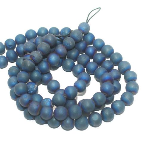 Druzy Stone Round Beads Blue 8 mm, Pack Of 2 Strings