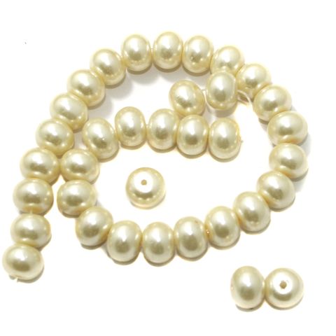40 Glass Pearl Rondelle Beads Off White 10 mm
