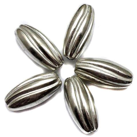 20 CC Oval Beads Silver Finish 20x10 mm