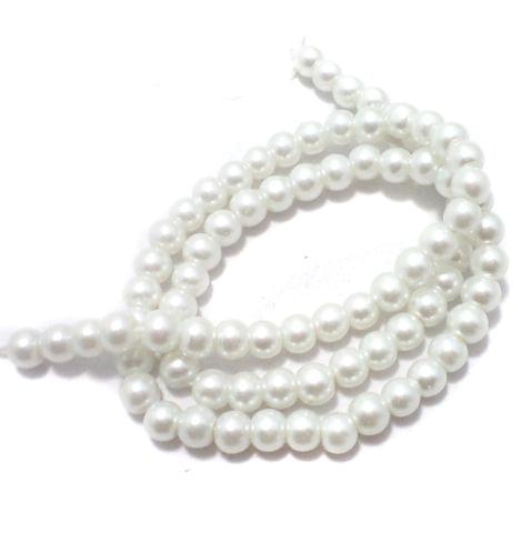 1 String Glass Pearl Beads White 6 mm