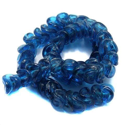 5 strings of Twisty Glass Beads Light Blue 12mm