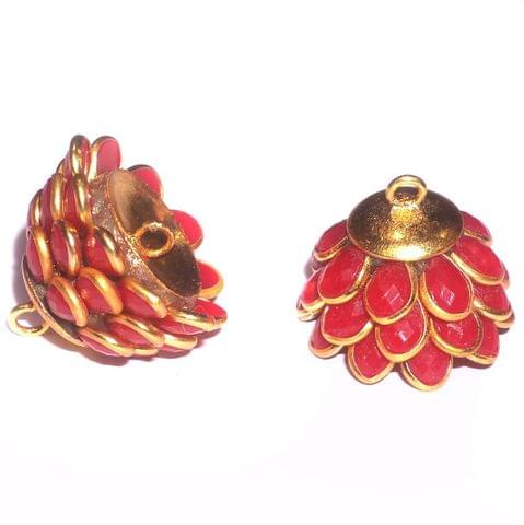 2 Pairs Pacchi Jhumka Base Red, Size 14x19 mm