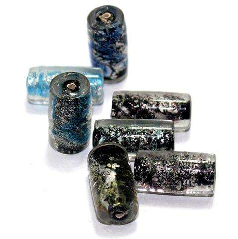 20 Silver Foil Tube Beads Assorted 22x12mm