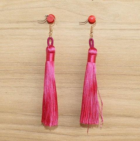 Long Tassel Earrings Hot Pink
