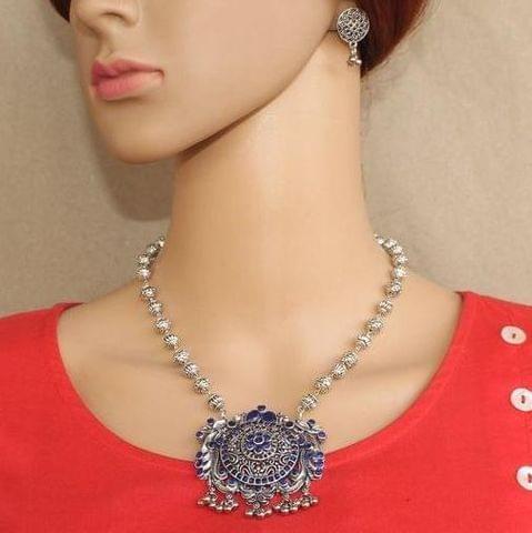 German Silver Stone Necklace with Earring