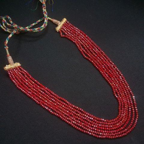 Red Beaded Layered Necklace For Girls / Women With Adjustable Dori