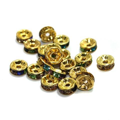 100 Pcs Rhinestone Disc Spacer Beads 8x3mm Golden