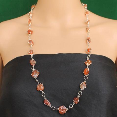 Wire Wrap Gem Stone Long Necklace Orange